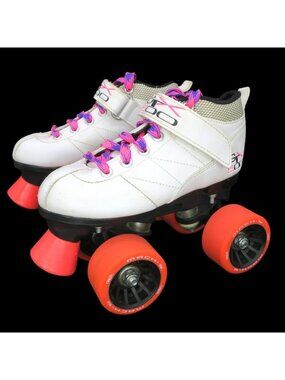 Pacer GTX 500 Mach 5 Quad White Speed Roller Skates Pink Wheels Girls Kids Sz 2